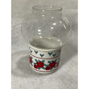 Christmas Vintage 80's Porcelain Miniature Poinsettia Hurricane Lamp